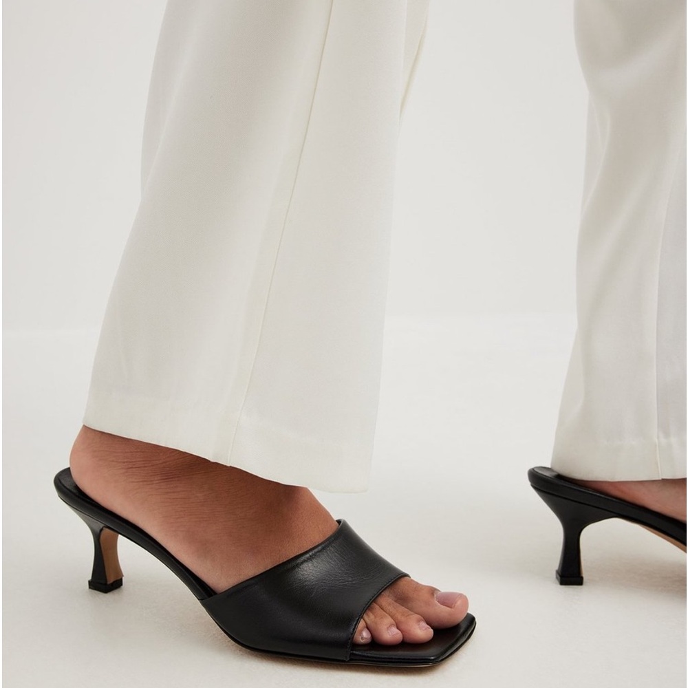 Leather Stiletto Mules Black NWT